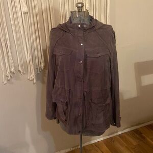 Dark dusty purple bomber jacket with hood